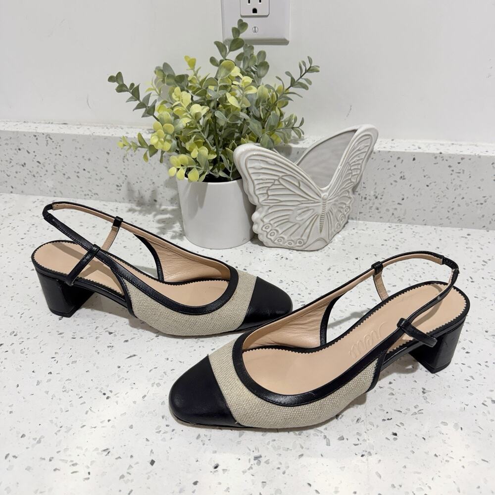 J.Crew Layne cap-toe slingback heels Size 7.5 preppy SB